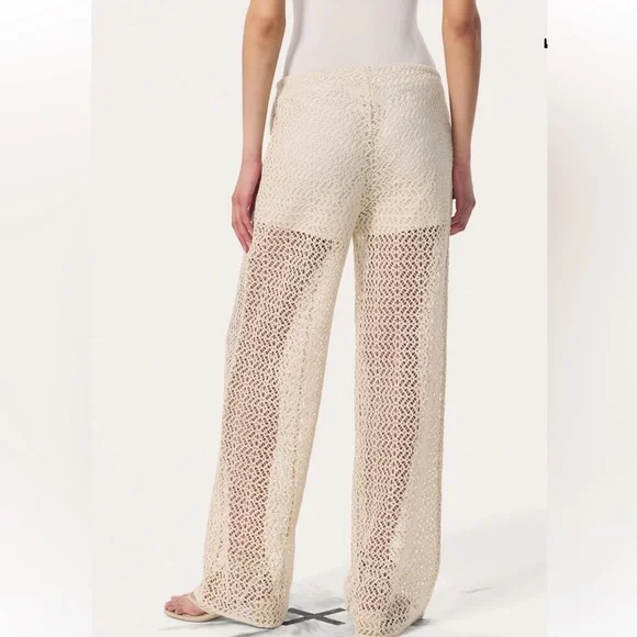 NWT $278 Rag & Bone Cream Crochet Wide Leg Pants Liv Mesh Turtledove Size XS - Picture 6 of 14